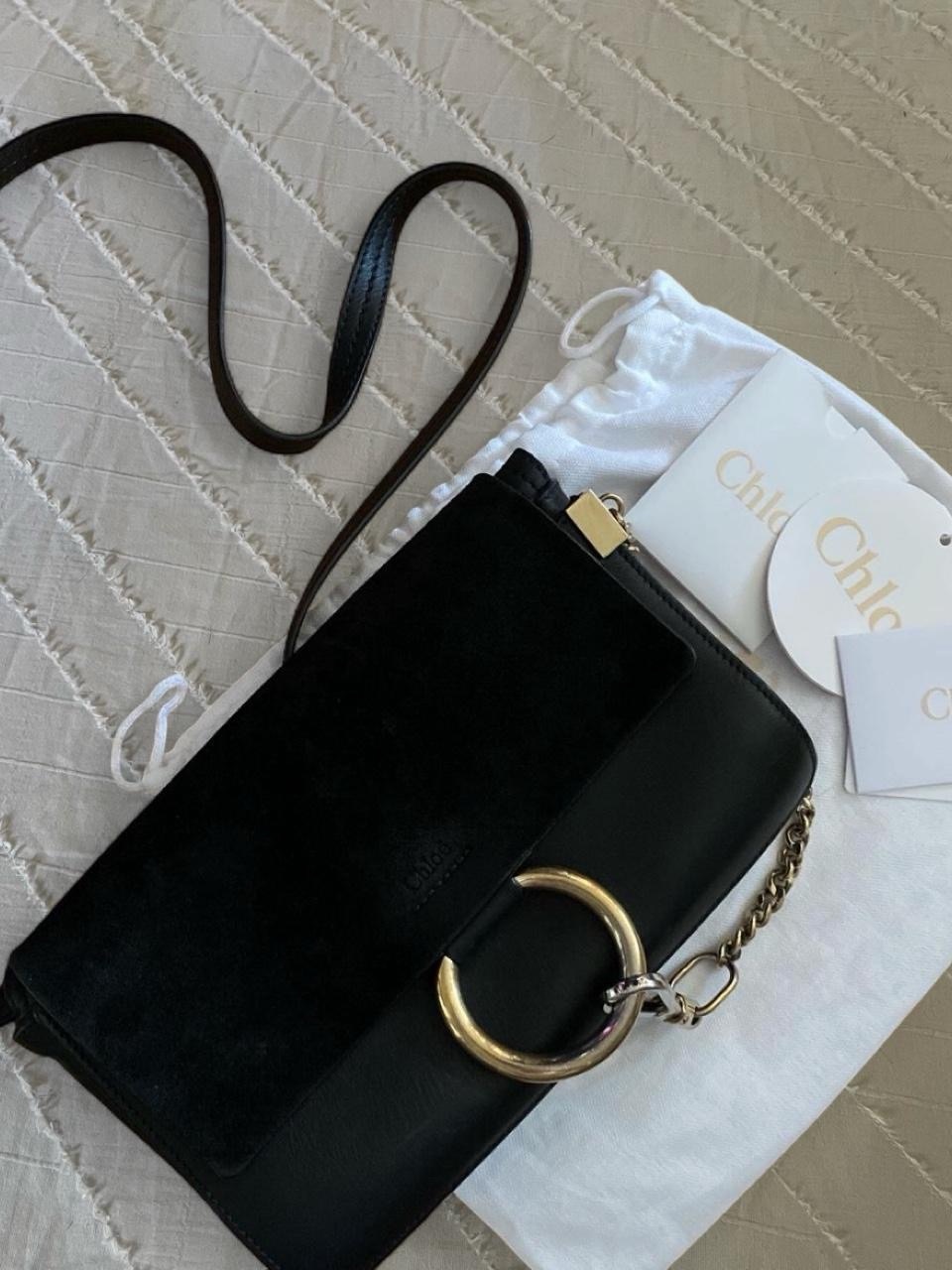 Chlo Faye Small Crossbody | Black Leather & Suede